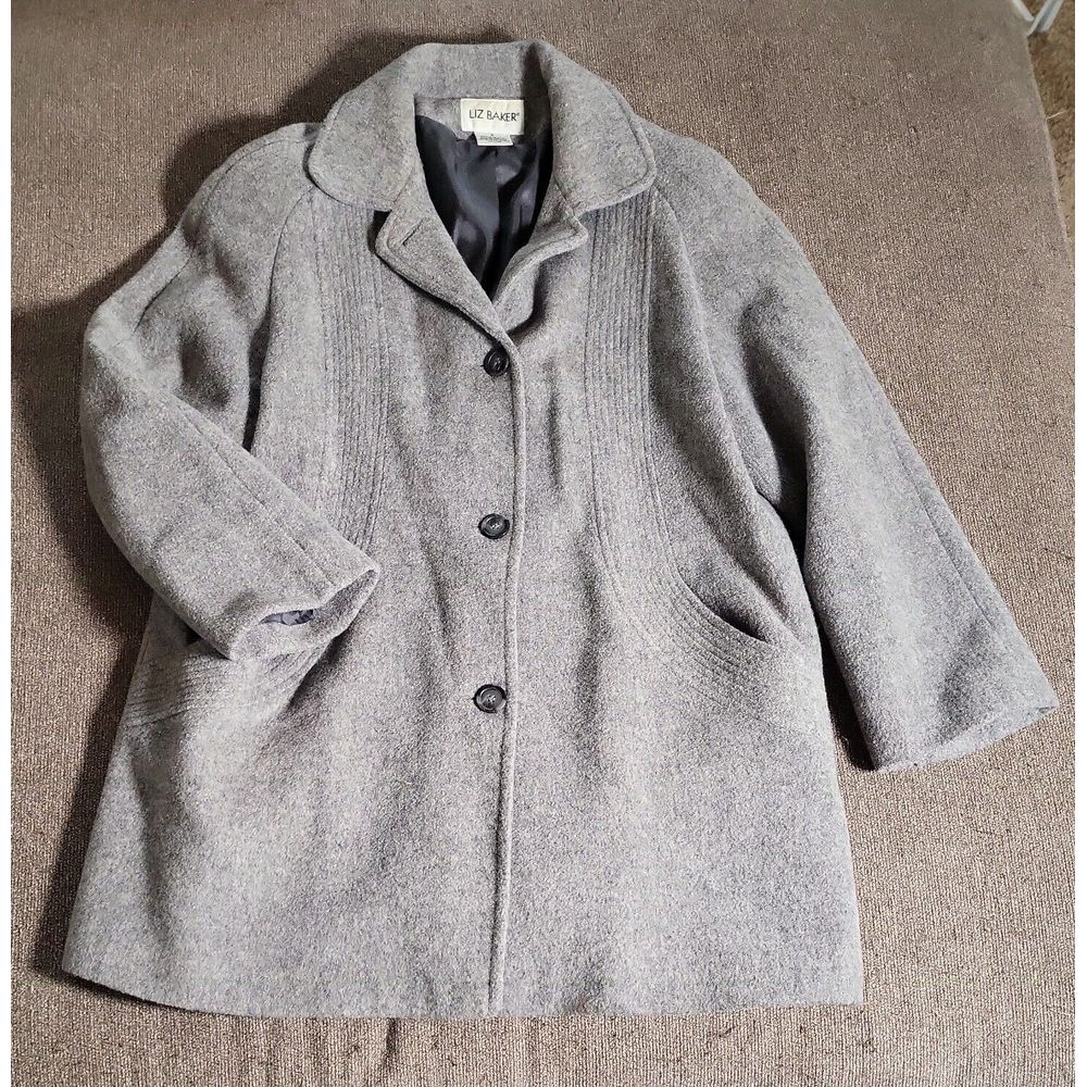 Liz Baker Essentials Wool Blend‎ Overcoat 10 Gray Grey Solid Winter Wear